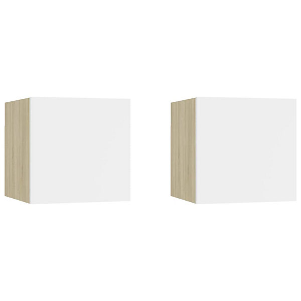 Nachttische 2 Stk. Weiß Sonoma-Eiche 30,5x30x30 cm Spanplatte