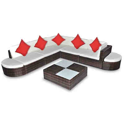 8-tlg. Garten-Lounge-Set mit Auflagen Poly Rattan Braun Gartenmöbel Set