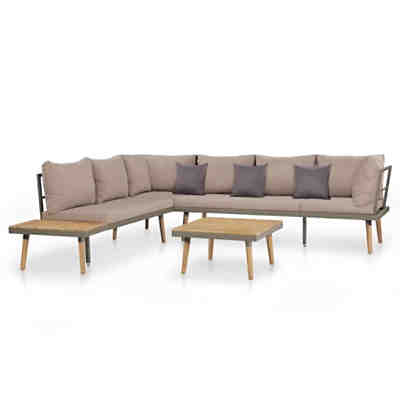 4-tlg. Garten-Lounge-Set mit Auflagen Massivholz Akazie Braun Gartenmöbel Set