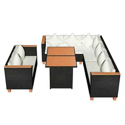 5-tlg. Garten-Lounge-Set mit Auflagen Poly Rattan Schwarz Gartenmöbel Set