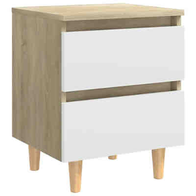 Nachttisch mit Kiefernholz-Beinen Weiß Sonoma-Eiche 40x35x50 cm