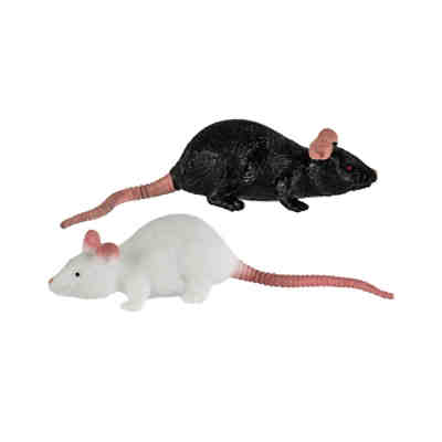Dehnbare Ratte als Spielzeug 11 cm | Schwarz / Weiß Partydeko