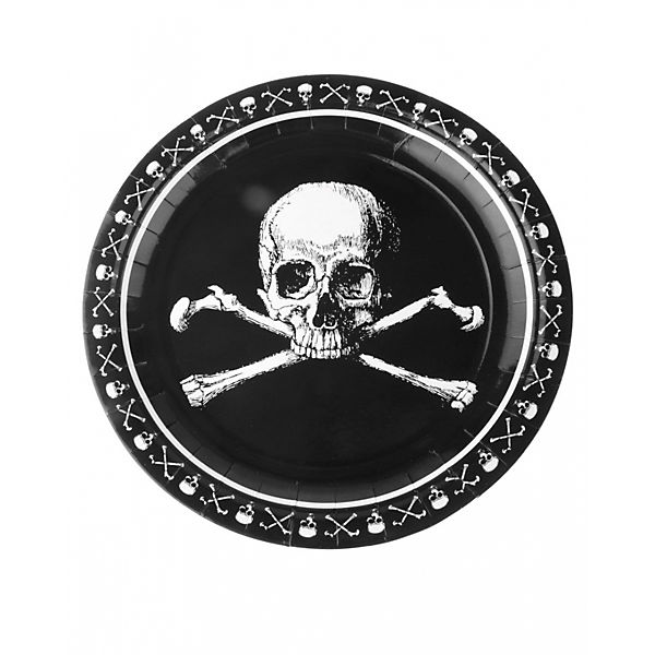8 St. Piraten Totenschädel Einwegteller aus Pappe Partydeko