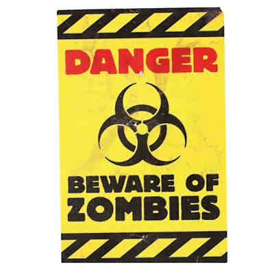 Zombie Warnschild als Halloween Dekoration Partydeko
