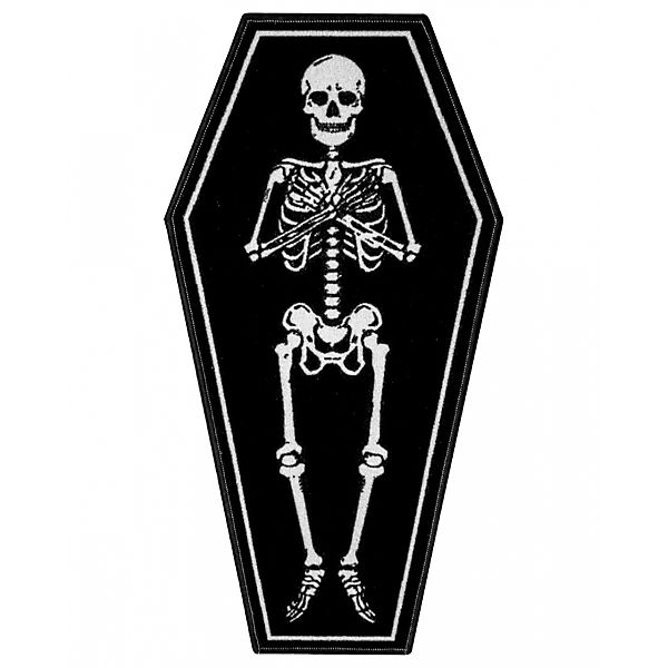 Schwarzer Sarg mit Skelett Teppich Partydeko