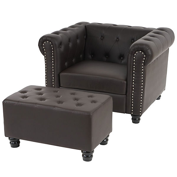 Luxus Sessel, runde Füße braun mit Ottomane