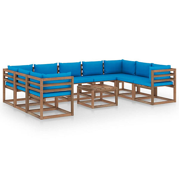 10-tlg. Garten-Lounge-Set mit Hellblauen Kissen Gartenmöbel-Set