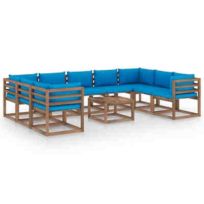 10-tlg. Garten-Lounge-Set mit Hellblauen Kissen Gartenmöbel-Set