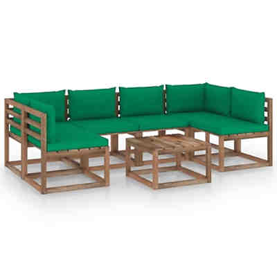 7-tlg. Garten-Sofagarnitur aus Paletten mit Kissen Kiefernholz Garten-Lounge-Set