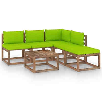 6-tlg. Garten-Sofagarnitur aus Paletten mit Kissen Kiefernholz Garten-Lounge-Set
