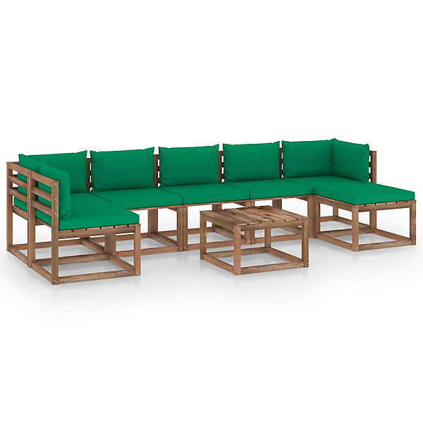 8-tlg. Garten-Lounge-Set mit Grünen Kissen Gartenmöbel-Set