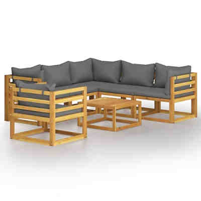 7-tlg. Garten-Lounge-Set mit Auflagen Massivholz Akazie Garten-Lounge-Set