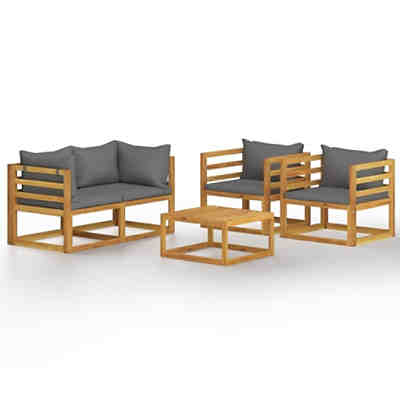5-tlg. Garten-Lounge-Set mit Auflagen Massivholz Akazie Garten-Lounge-Set