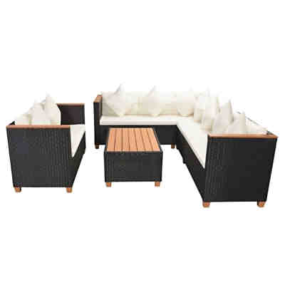 5-tlg. Garten-Lounge-Set mit Auflagen Poly Rattan Schwarz Gartenmöbel Set