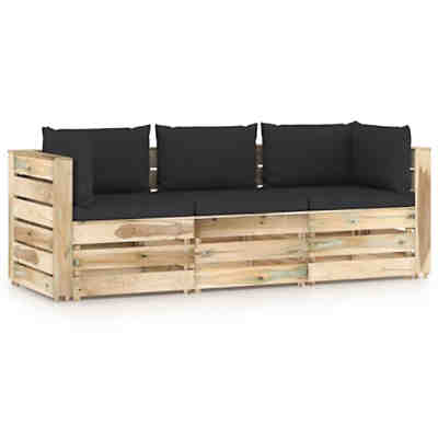 3-Sitzer-Gartensofa mit Kissen Grün Imprägniertes Holz Gartensofa