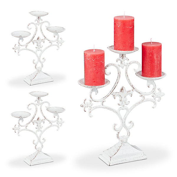 3 x Kerzenständer dreiarmig weiß