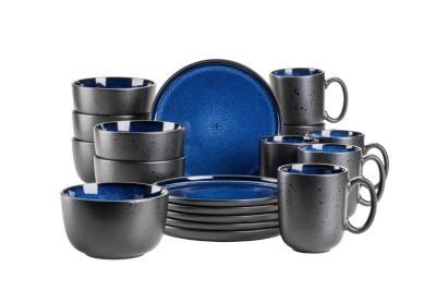 MÄSER Frühstücksset, Steinzeug NIARA schwarz/blau | 09001794850544