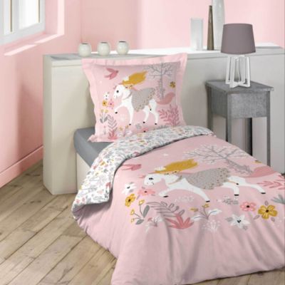 2tlg Mädchen Bettwäsche 140x200cm Einhorn Baumwolle Bettdecke Bettgarnitur rosa 