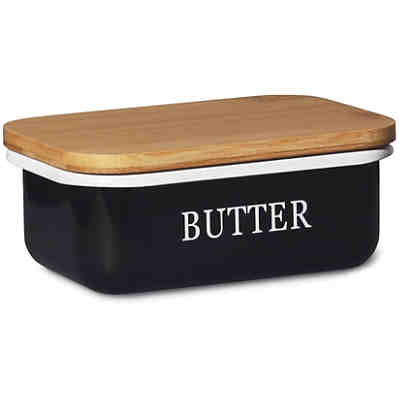 Butterdose aus beschichteter Metallplatte mit holzdeckel für 250 g Butter