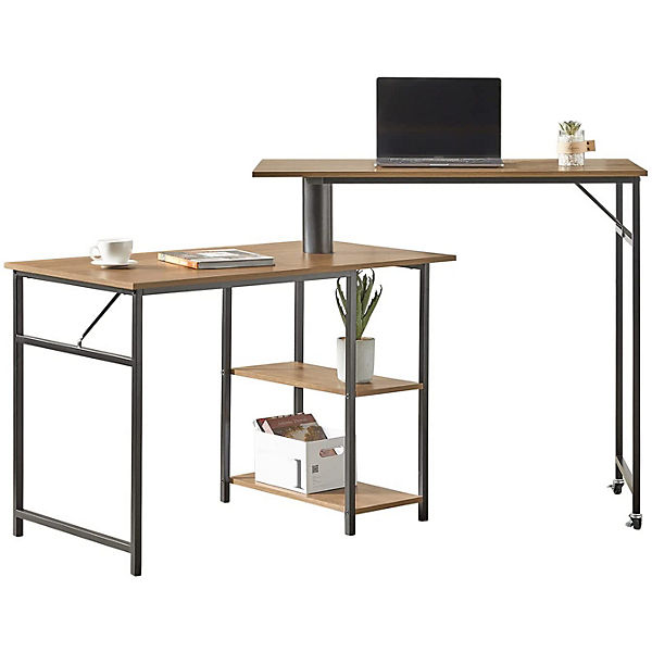 Schreibtisch mit 2 Ablagen 360 Grad drehbarer Bartisch Computertisch Arbeitstisch Stehtisch Industrie-Design
