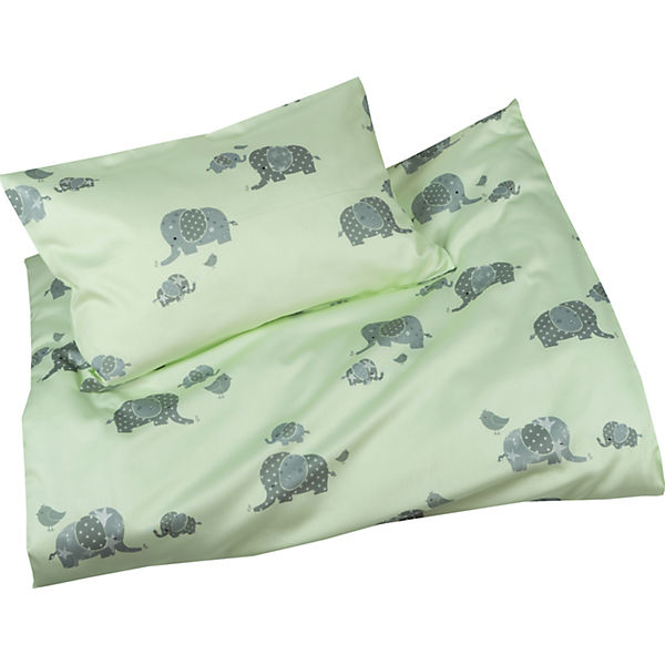 Mako Satin Kinderbettwäsche Elefanten mit Kissenbezug