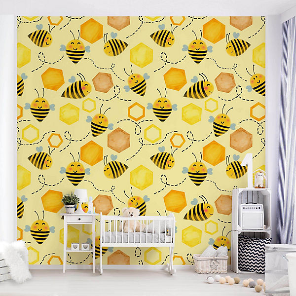 Fototapete Süßer Honig mit Bienen Illustration