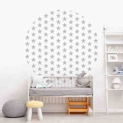 Runde Tapete selbstklebend Kinderzimmer Große graue Sterne auf Weiß