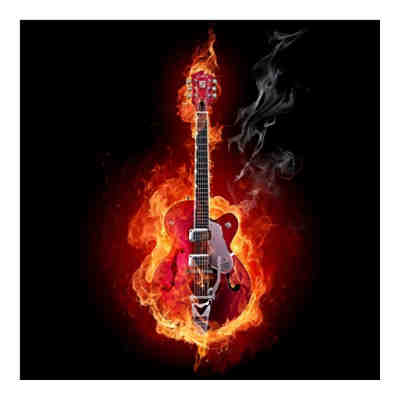 Fototapete Gitarre in Flammen
