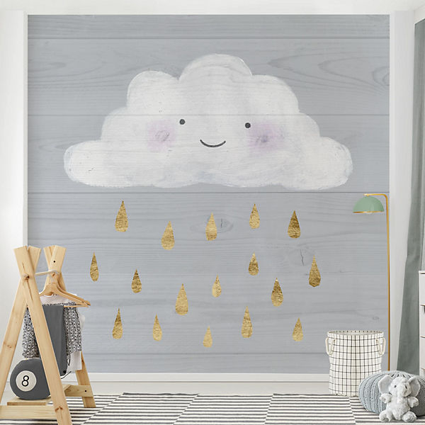 Kindertapete Wolke mit goldenen Regentropfen