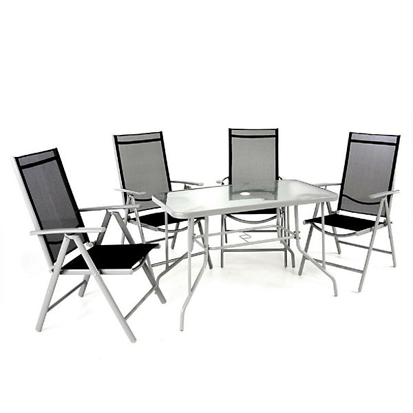 5-teiliges Gartenmöbel-Set schwarz grau Gartengarnitur Stapelstühle & Esstisch