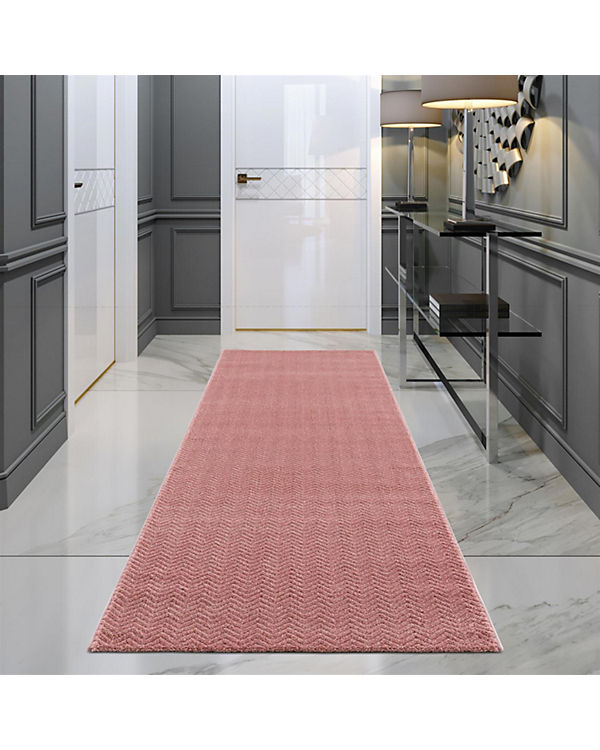 carpet city® Teppich Kurzflor Einfarbig Chevron-Optik – Rosé – Hochtief-Effekt – Wohnzimmer, Schlafzimmer rosa/rot Gr. 80 x 300 Erwachsene | 04260745222846 carpet city® Teppich Kurzflor Einfarbig Chevron-Optik – Rosé – Hochtief-Effekt – Wohnzimmer, Schlafzimmer rosa/rot Gr. 80 x 300 Erwachsene | 04260745222846