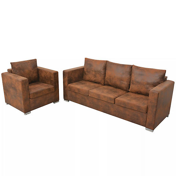 Sofagarnitur Künstliches Wildleder Sofa Couch Lounge mehrere Auswahl Sofa-Set