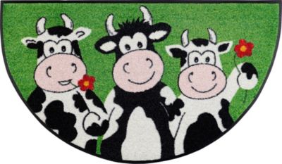 wash+dry „Fußmatte „“Cow Trio““ w+d Design“ schwarz/grün Gr. 50 x 85 | 09010216062588