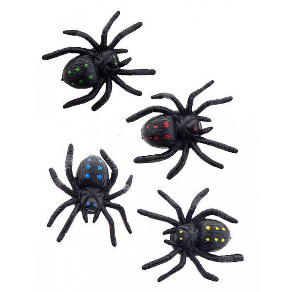 4 Stück Schwarze Spinnen mit Saugnapf Funktion als Halloween Deko Partydeko