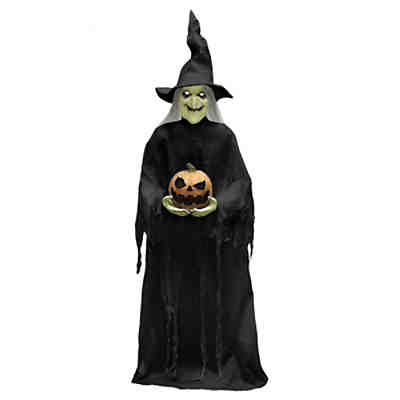 Halloween Hexe mit Flammendem Kürbis Animatronic 215cm Partydeko