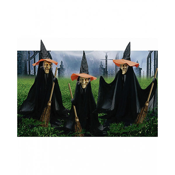3 Kleine Hexen als Halloween Garten Deko Partydeko