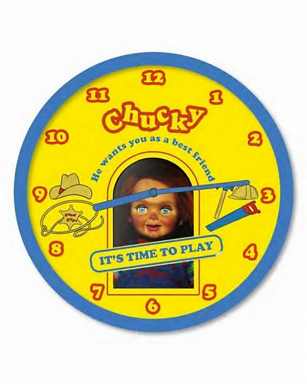 Wanduhr mit Chucky Motiv als Geschenkidee Dekoobjekte gelb | 04251680592927 Wanduhr mit Chucky Motiv als Geschenkidee Dekoobjekte gelb | 04251680592927