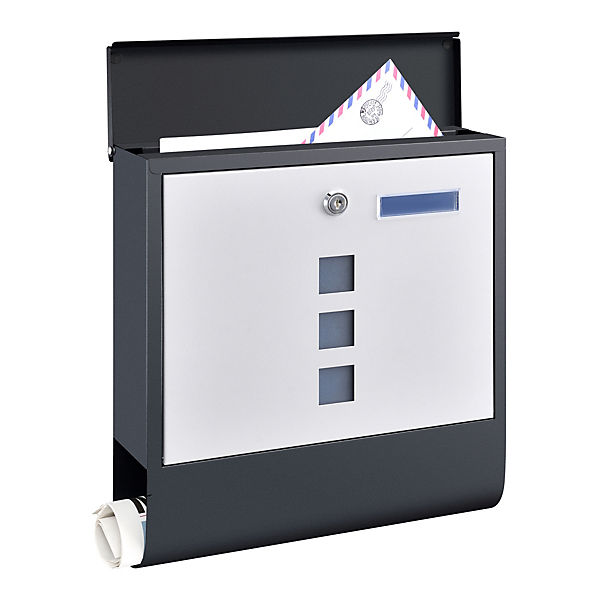 Briefkasten Sanitz Postkasten mit Zeitungsröhre Wandbriefkasten mit Sichtfenster Stahl 34x31x10cm in verschiedenen Farben