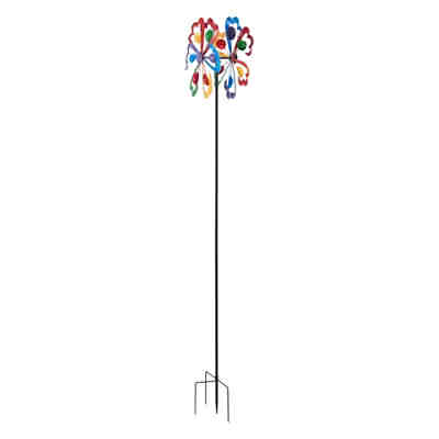Windrad Bindal Windspiel aus Metall Gartenpflock 185 cm hoch Mehrfarbig