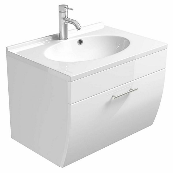 Waschtischunterschrank 70cm mit Waschbecken TALONA-02 Hochglanz weiß, B x H x T: ca. 70 x 51 x 49,5 cm