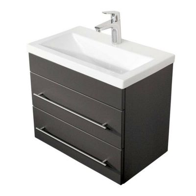Lomadox Badezimmer Waschtisch mit Keramik-Waschbecken ALISTAIR-02 in anthrazit B x H x T ca. 60 x 52 x 36 cm schwarz | 04250524196314