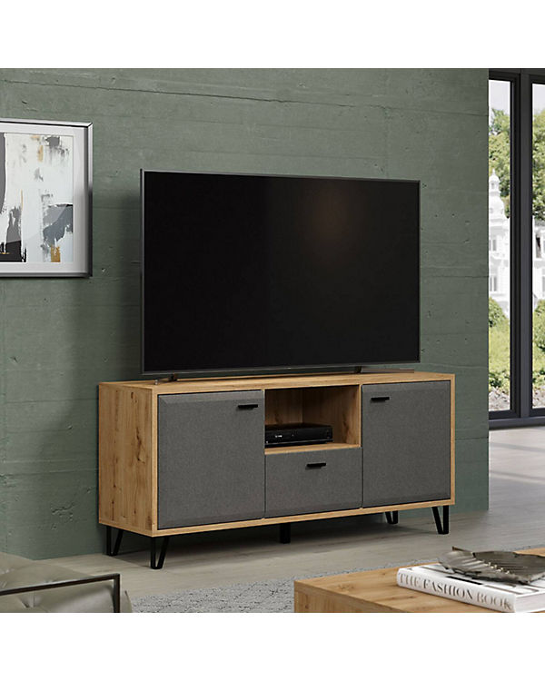 Lomadox TV Lowboard mit Filz Optik Fronten BLAIN-19 Korpus in Eiche Navarra Nb., B/H/T: ca. 144/66/42 cm braun | 04066075047162 Lomadox TV Lowboard mit Filz Optik Fronten BLAIN-19 Korpus in Eiche Navarra Nb., B/H/T: ca. 144/66/42 cm braun | 04066075047162