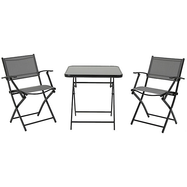 Sitzgruppe inklusive zwei Stühlen und ein Tisch mit Glasplatte