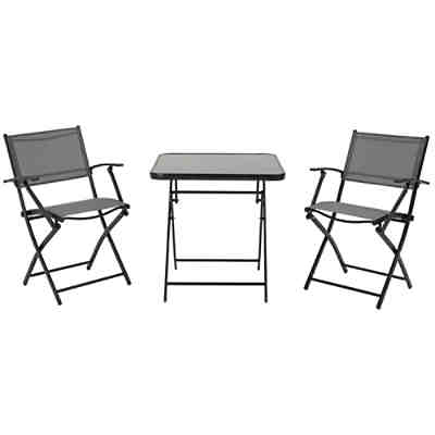 Sitzgruppe inklusive zwei Stühlen und ein Tisch mit Glasplatte