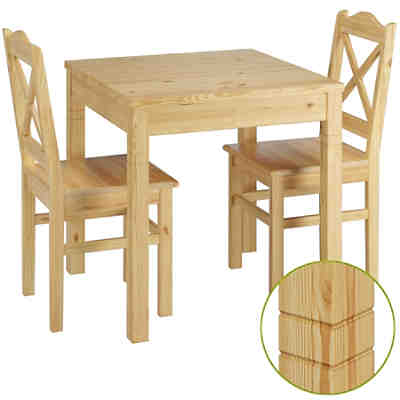 Schöne Sitzgruppe mit Tisch und 2 Stühle Kiefer natur Massivholz