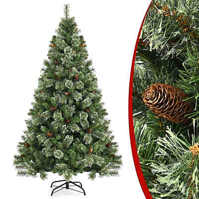 Weihnachtsbaum 180cm künstlich mit Metallständer & 61 Tannenzapfen