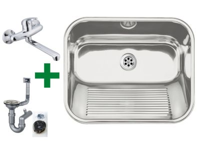 Faizee Möbel Edelstahl Ausgussbecken mit Siphon Wandmontage 53×43 cm mit Wandmontierter Armatur mehrfarbig | 04260289241396