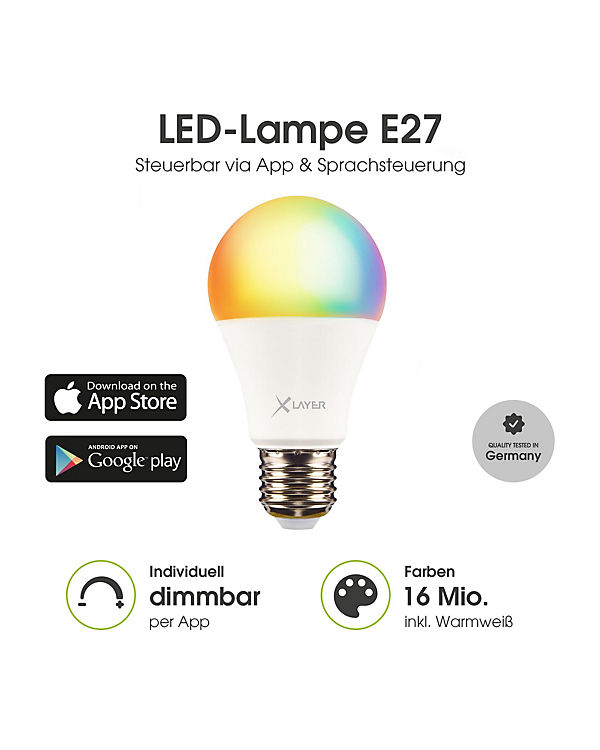 Xlayer LIGHTING LED Leuchtmittel Smart Echo E27 9W 800lm Warm- und Kaltweiß, Mehrfarbig Dimmbar | 04260458922194 Xlayer LIGHTING LED Leuchtmittel Smart Echo E27 9W 800lm Warm- und Kaltweiß, Mehrfarbig Dimmbar | 04260458922194
