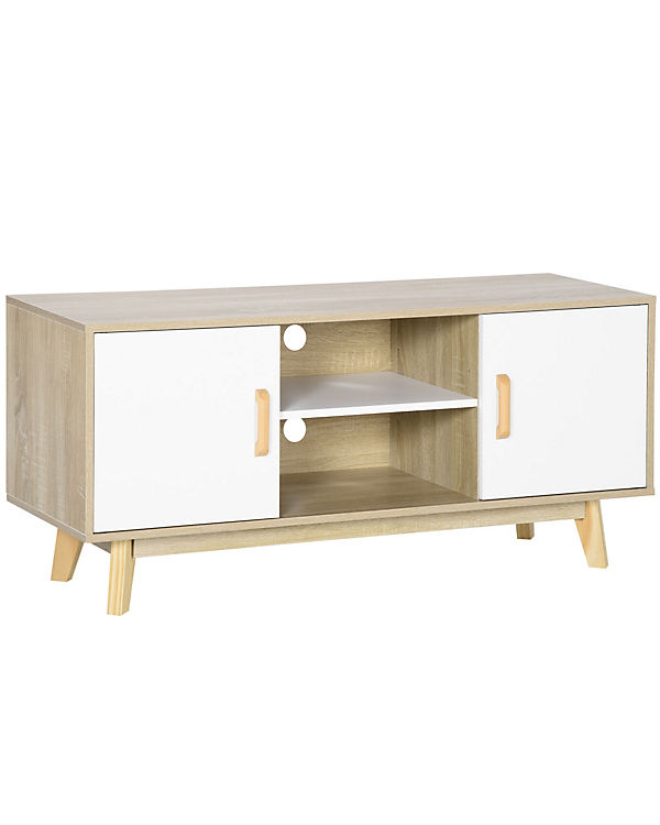 HOMCOM TV-Schrank mit Kabeldurchlässe braun/weiß | 04251774963213 HOMCOM TV-Schrank mit Kabeldurchlässe braun/weiß | 04251774963213
