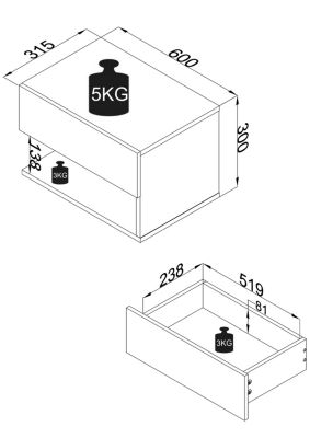 VCM Holz Wandschublade Nachtschrank Wandboard Schublade Konsole Nachttisch Usal XL 60 cm weiß | 04051814419201